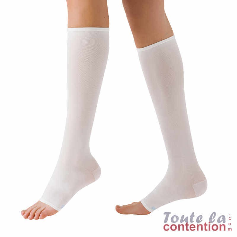 Chaussettes anti-thrombose AT2 par Sigvaris - Pied ouvert - Coloris Blanc