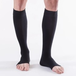 Chaussettes de contention Venoflex City Confort Coton Classe 3 par Thuasne avec pieds ouverts - Coloris Noir - Vue avant
