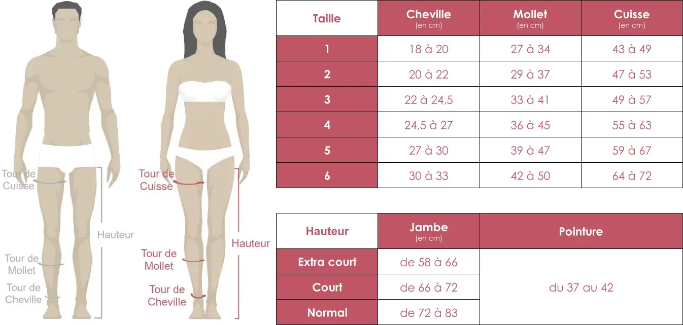 Grille des tailles de collants Juzo Dynamic Coton en classe 2