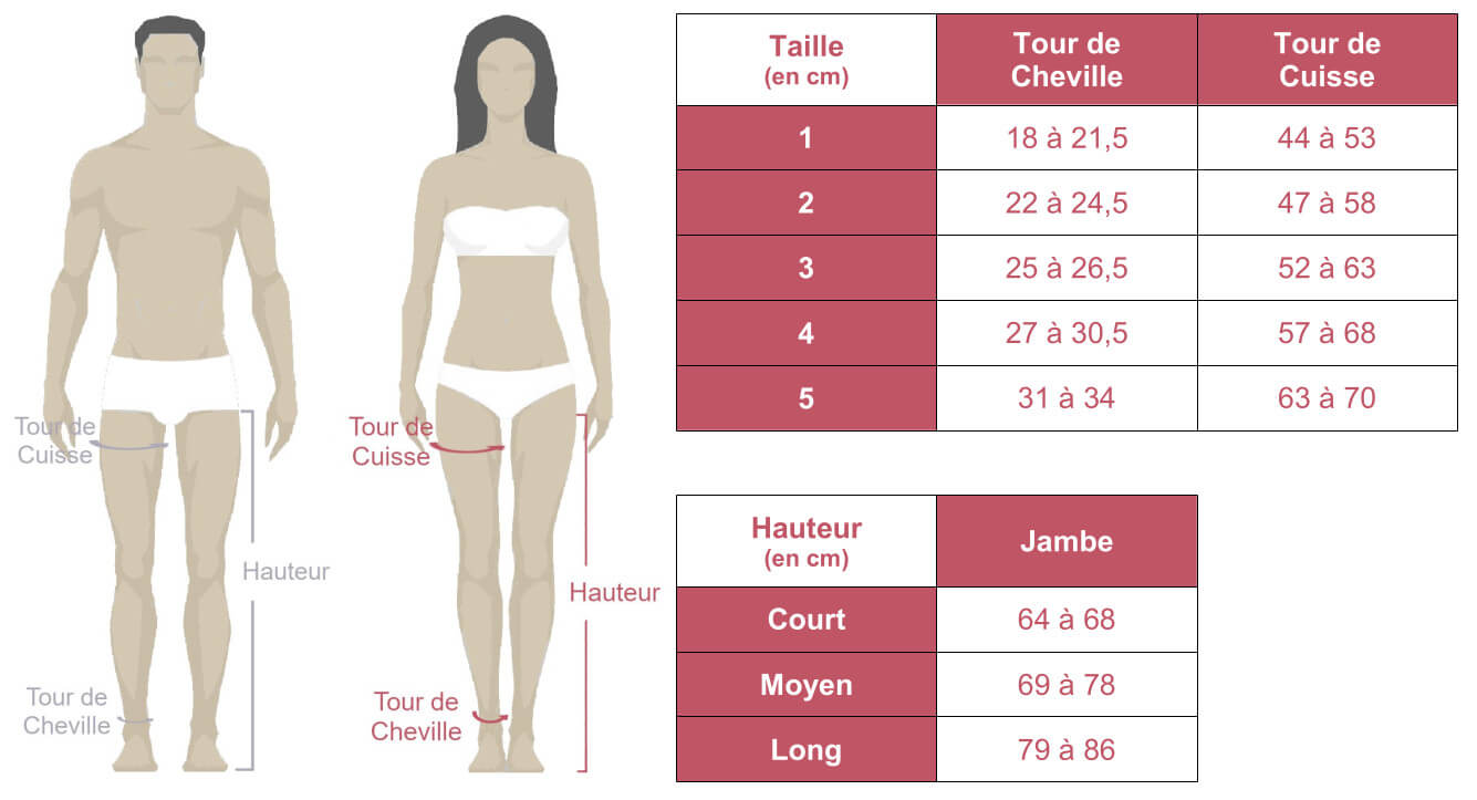 Grille des tailles de bas ATH antithrombose Radiante en classe 2