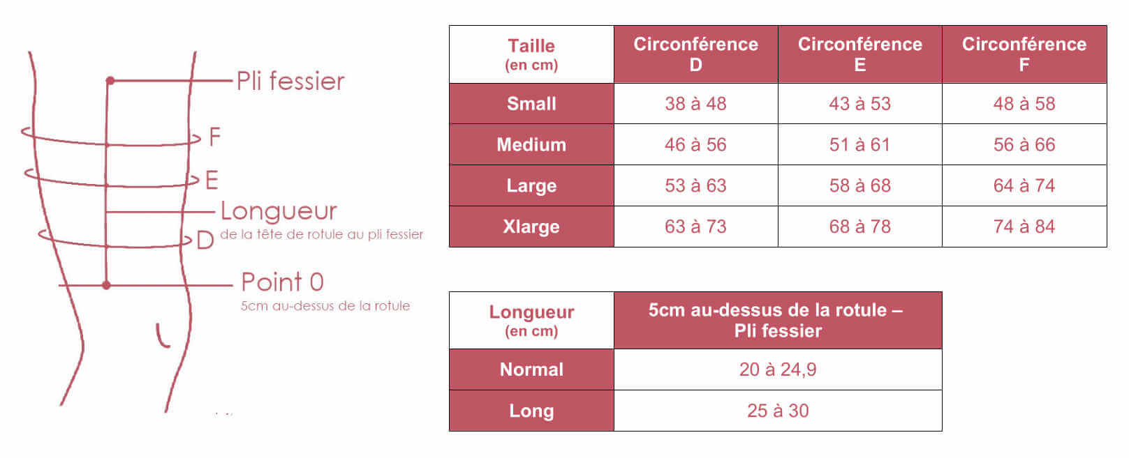 Grille des tailles du dispositif de compression Compreflex Tigh Component Sigvaris